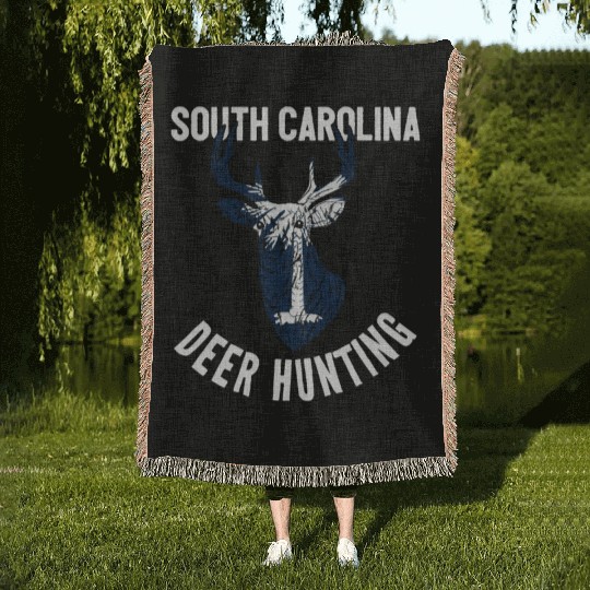 South Carolina Deer Hunting Buck Stag Hunter Woven Blankets