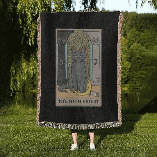 Cat High Priest Tarot Card Design for a Tarot Car Woven Blankets