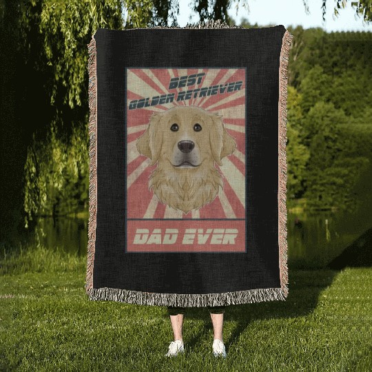 Best Golden Retriever Dad Ever I Golden Retriever Woven Blankets