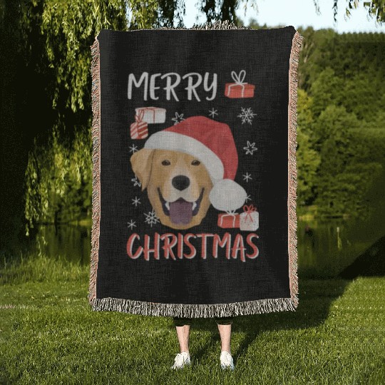 Labrador Merry Christmas Woven Blankets