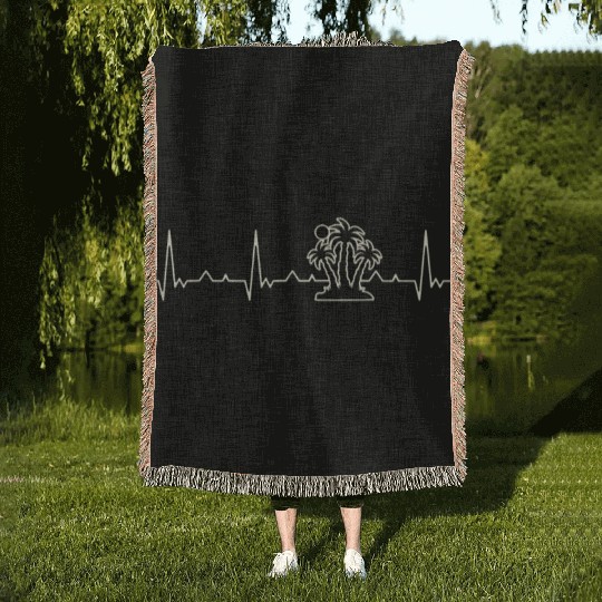 Beach Palm Sunset. Heart. Love. EKG. Pulse. Beat. Woven Blankets