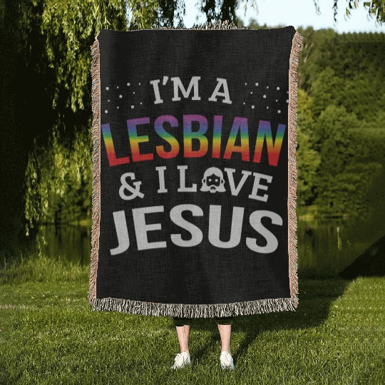 LGBT Gay Pride Lesbian I'm a Lesbian I Love Jesus Woven Blankets