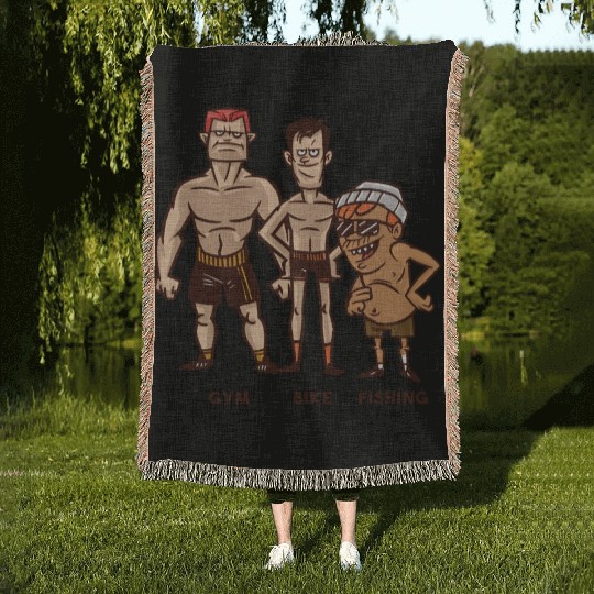 Men Funny Gym Bike Fishing Men Funny Gym Bike Fish Woven Blankets