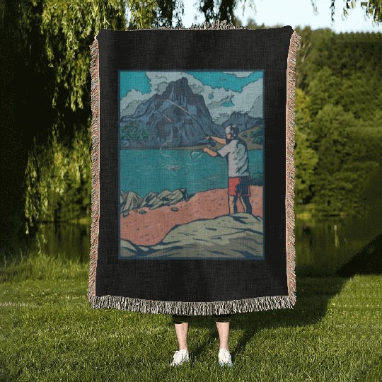 Fishing in the wild nature Fishing in the wild nat Woven Blankets