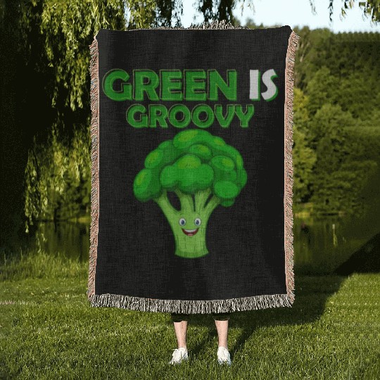 Green Is Groovy Vegetable Broccoli Woven Blankets