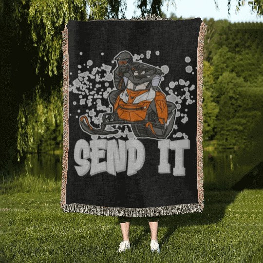 Send It Ride Like You Stole It Snowmobile Woven Blankets