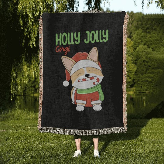 Holly Jolly Corgi Woven Blankets