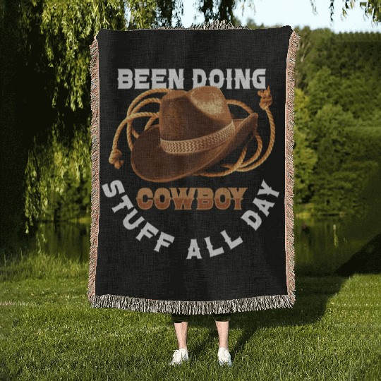 Cowboy Barn Bull Rider Rodeo Country Western Gift Woven Blankets