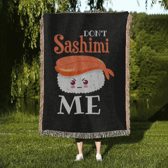 Funny sushi maki saying eat motif Woven Blankets