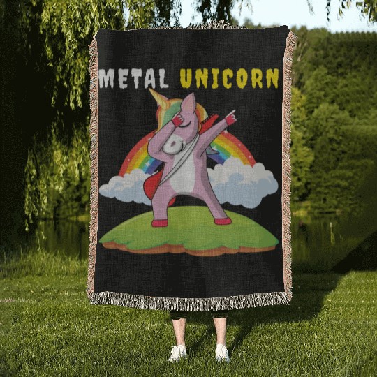 Dabbing Unicorn Rainbow Metal Music Heavy Rock Woven Blankets