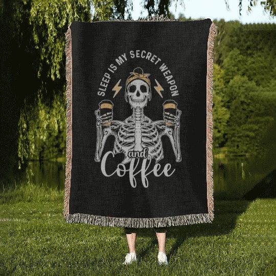 Skeleton Drink Tired Mom needs Coffee Woven Blankets