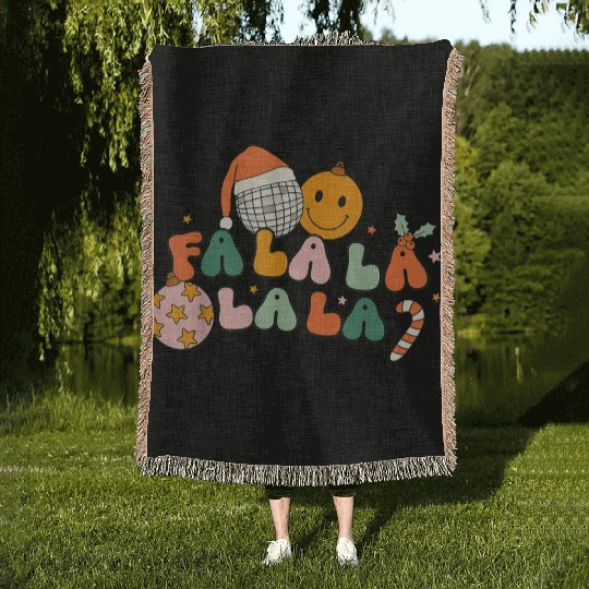 Retro Groovy Fa La La Christmas Cute Santa Hat Woven Blankets