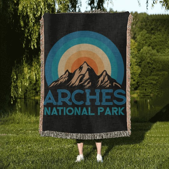 Cool Vintage Retro Arches National Park Mountain Woven Blankets