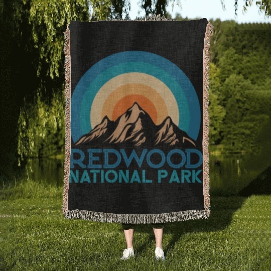 Cool Vintage Retro Redwood National Park Mountain Woven Blankets