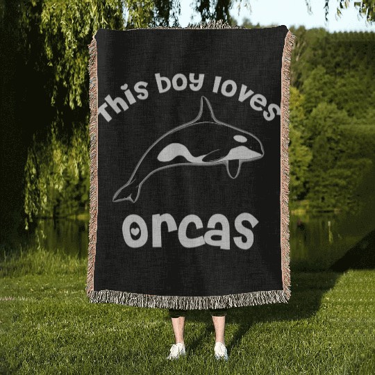 This Boy Loves Orcas Lover Funny Killer Whale Woven Blankets
