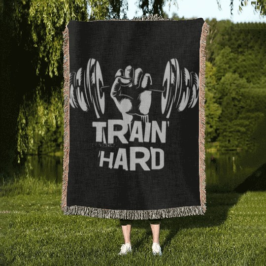 Train hard, gym motivated and excited Woven Blankets