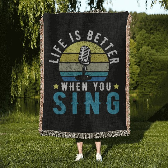 Vintage Graphic OF Life Is Better When You Sing Woven Blankets