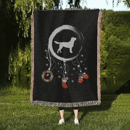 dog dreamcatcher Christmas Labrador Woven Blankets