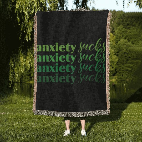 Anxiety Sucks Green Mental Health Woven Blankets