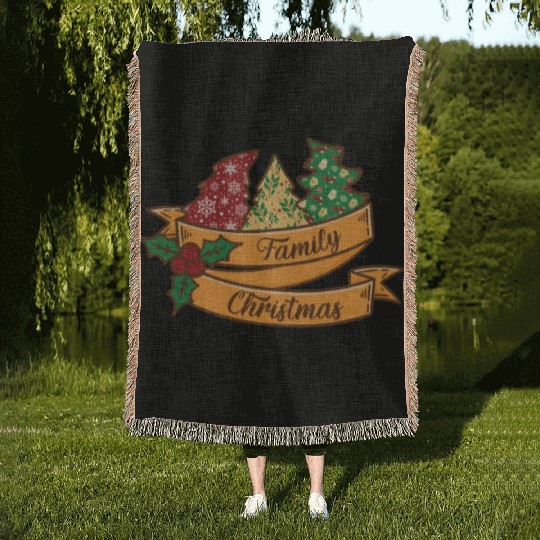 Xmas Family Christmas Mistletoe Fir Tree Woven Blankets