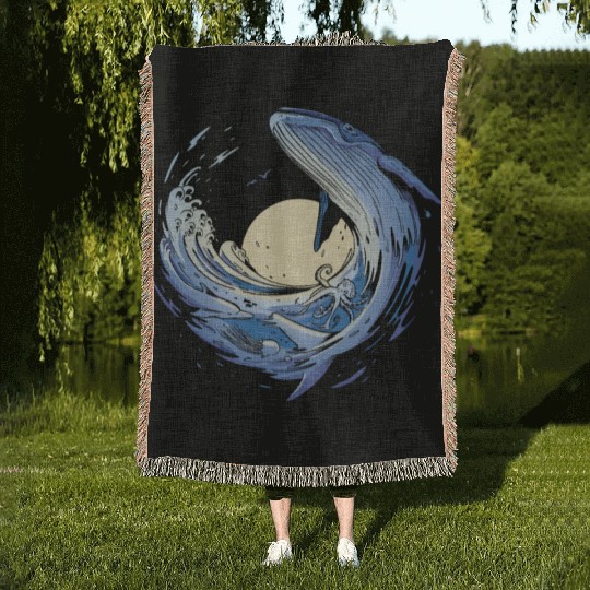 Big whale sea sailing Big whale sea sailing inspir Woven Blankets