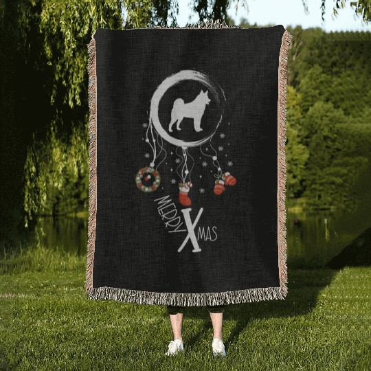 dog dreamcatcher Christmas Norwegian Elkhound Woven Blankets