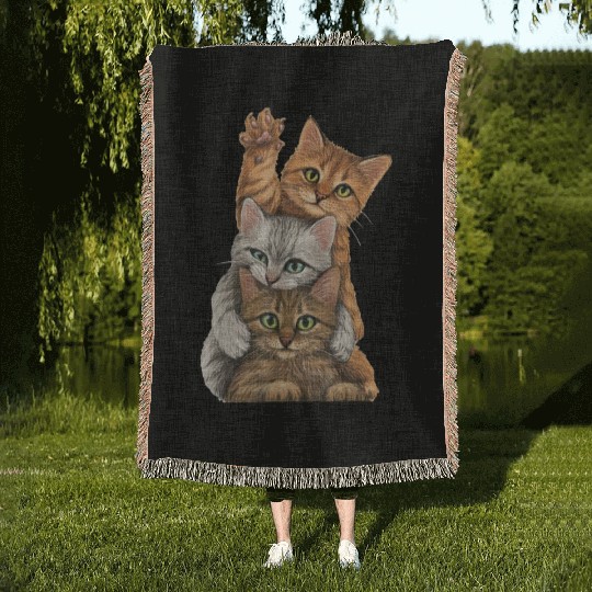 cute little Cats playing Wall lovers kitty kittens Woven Blankets