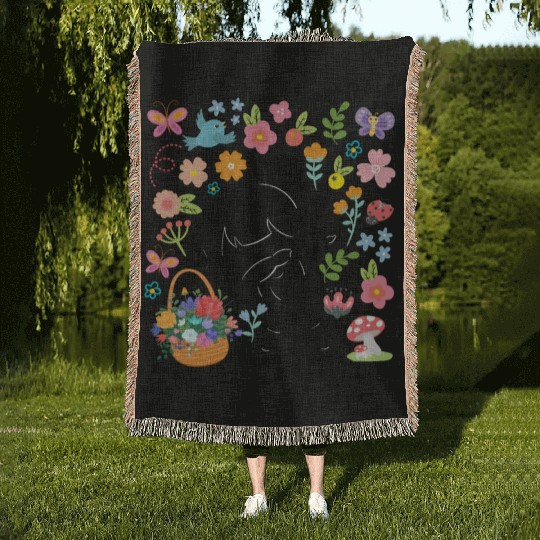 Silhouette Dabbing Girl Hippie Bouquet Spring Woven Blankets