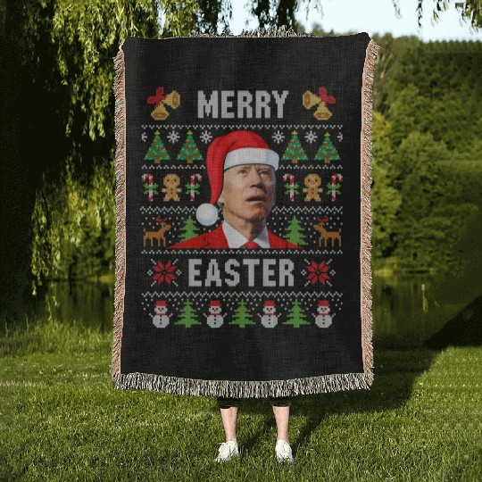 Funny Joe Biden Happy Easter Ugly Christmas Woven Blankets