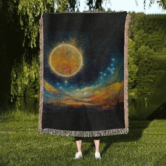Full moon and Sun Woven Blankets