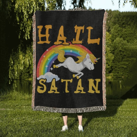 Hail Satan Unicorn Rainbow Metal Music Lover Rock Woven Blankets