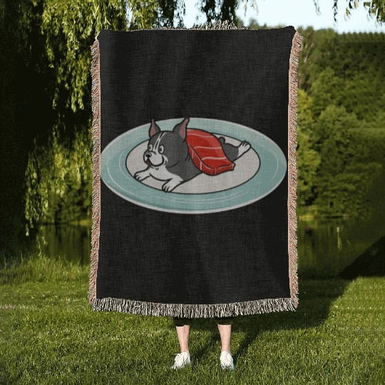 Boston Terrier Nigiri Sushi Woven Blankets