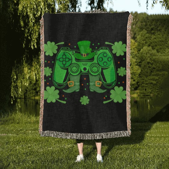 Video Game Controller Irish Gamer Boys St Patricks Woven Blankets