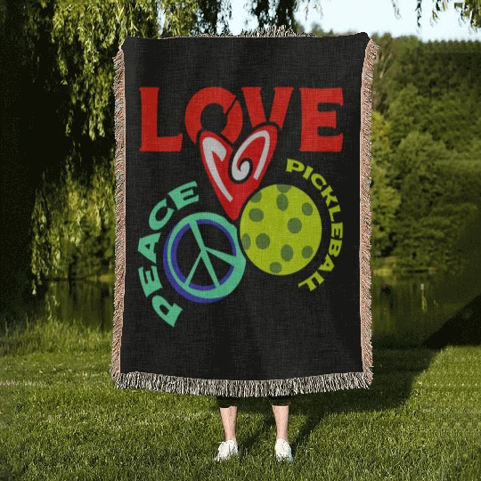 I Love Pickleball Funny Pickle Ball Player Woven Blankets