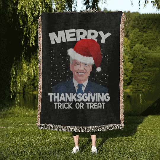 Funny Joe Biden Merry Thanksgiving Trick Or Treat Woven Blankets