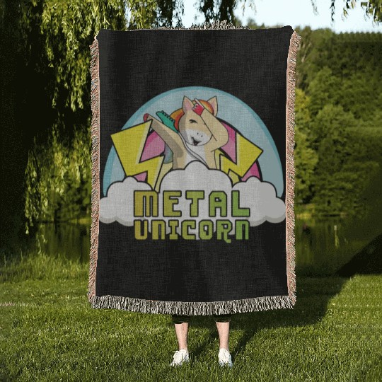 Dabbing Dab Unicorn Rainbow Metal Music Heavy Rock Woven Blankets