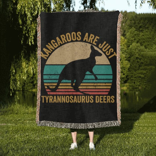 Funny Kangaroo Are Just Tyrannosaurus Deers Retro Woven Blankets