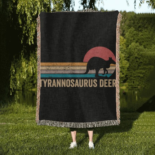 Funny Kangaroo Tyrannosaurus Deer Retro Woven Blankets