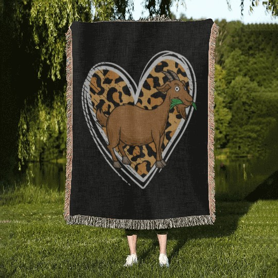 Goat Love Farmer Goat Lover Leopard Heart Print Gi Woven Blankets