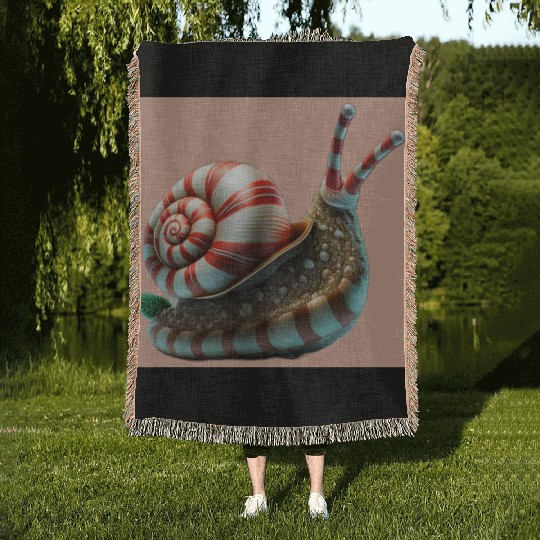 Candy Cane Christmas red and white striped Snail Woven Blankets