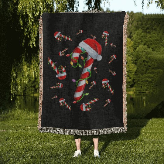 Candy Cane Merry and Bright Red and White Candy Woven Blankets