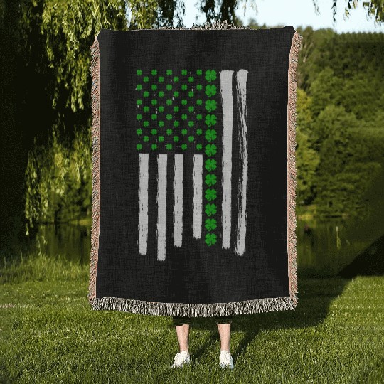 Irish American Flag St Patricks Day Woven Blankets