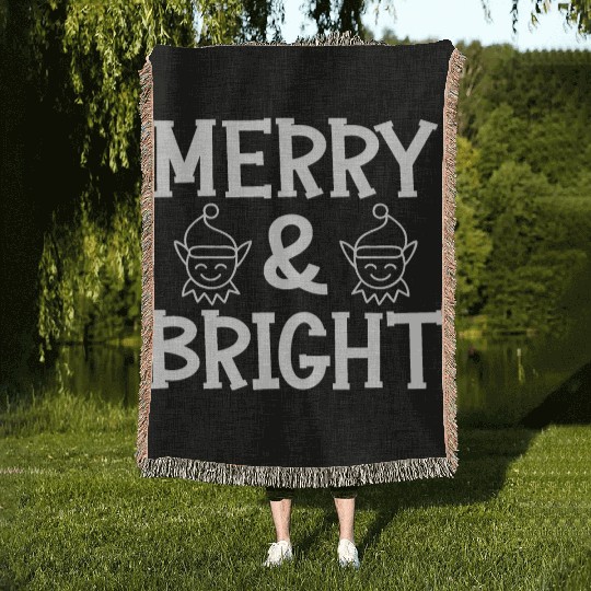 Merry and bright Christmas holiday festive seasons Woven Blankets