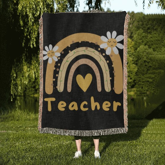 Cute Yellow Floral Teacher Woven Blankets
