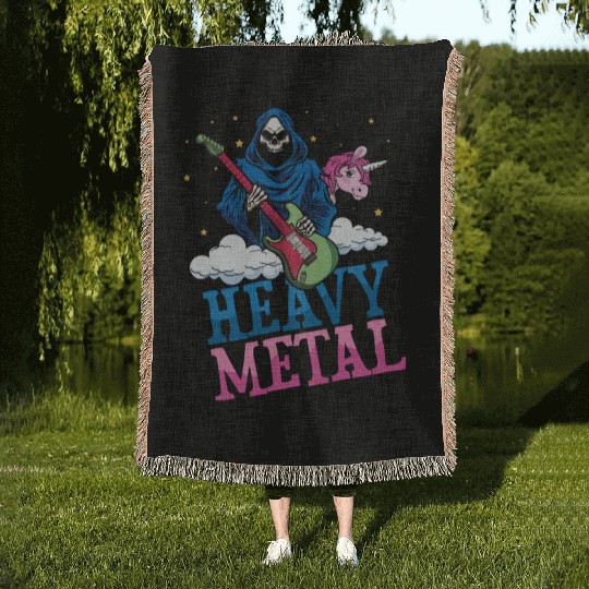 Grim Bone Unicorn Rainbow Metal Music Heavy Rock Woven Blankets