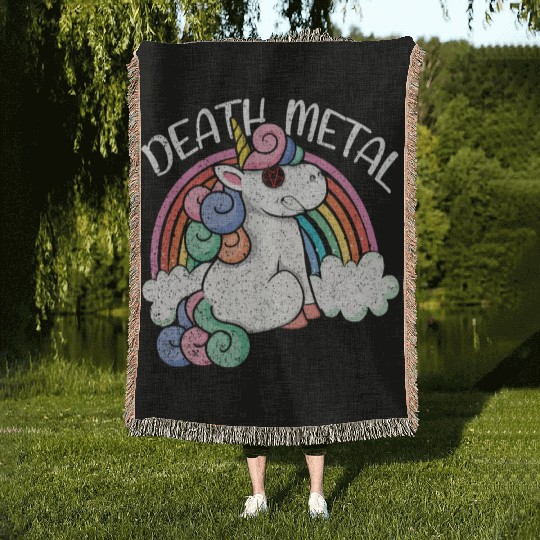 Rainbow Unicorn Satan Love Metal Music Heavy Rock Woven Blankets