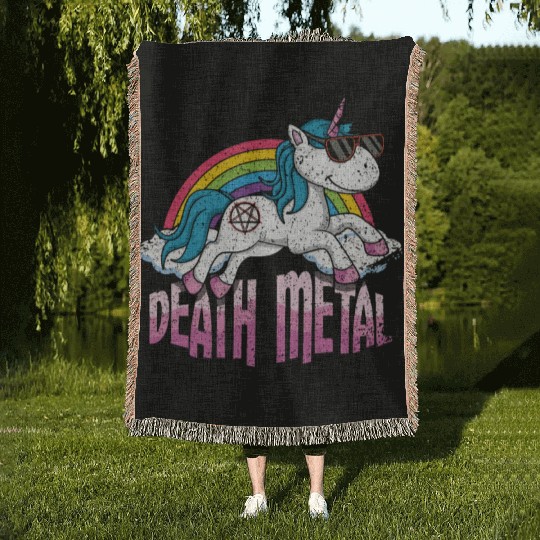 Rainbow Unicorn Love Metal Music Heavy Rocker Woven Blankets