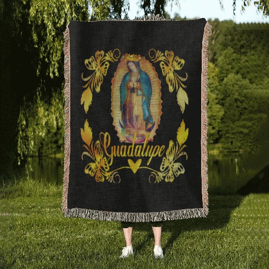 Our Lady Guadalupe Virgin Mary Catholic Decor Woven Blankets