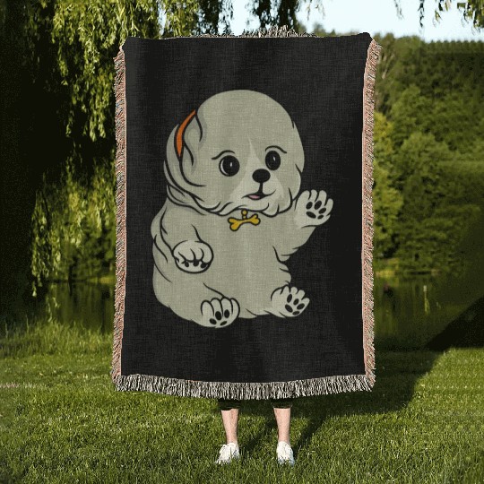 Cute Gray Puppy Funny Dog Pet Lover Gift Ideas Woven Blankets