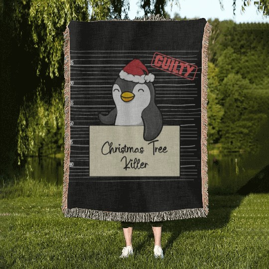 Penguin christmas funny prison Woven Blankets